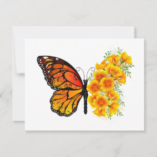 Flower Butterfly with Yellow California Poppy Save The Date