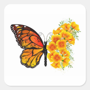 Flower Butterfly with Yellow California Poppy Square Sticker