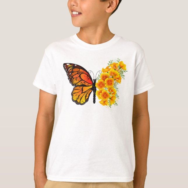 Flower Butterfly with Yellow California Poppy T-Shirt (Front)