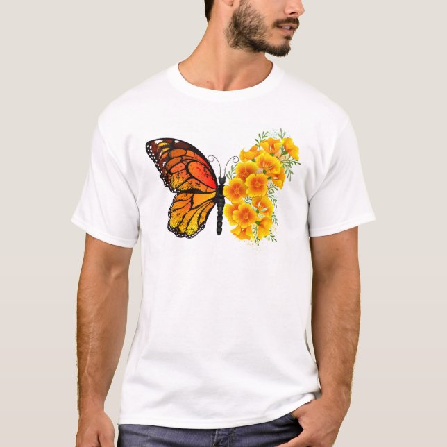 Flower Butterfly with Yellow California Poppy T-Shirt (Front)