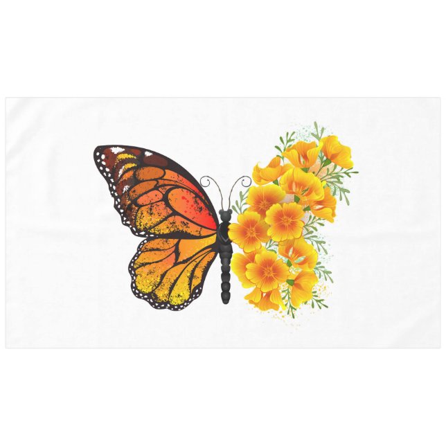 Flower Butterfly with Yellow California Poppy Tablecloth (Front (Horizontal))