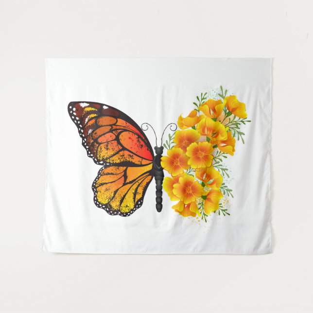 Flower Butterfly with Yellow California Poppy Tapestry (Front (Horizontal))
