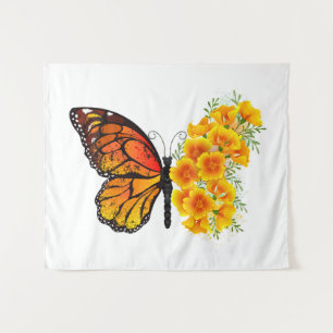 Flower Butterfly with Yellow California Poppy Tapestry