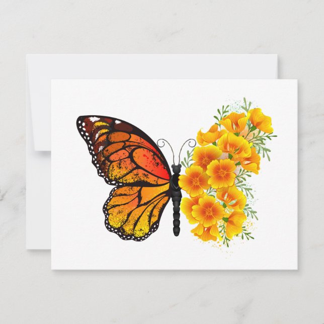 Flower Butterfly with Yellow California Poppy Thank You Card (Front)