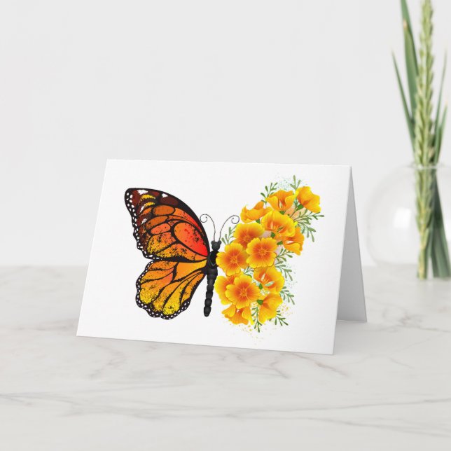 Flower Butterfly with Yellow California Poppy Thank You Card (Front)