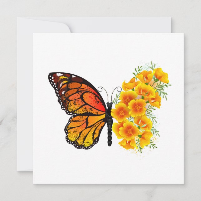 Flower Butterfly with Yellow California Poppy Thank You Card (Front)