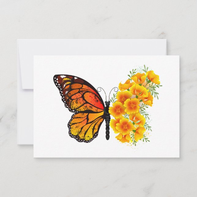 Flower Butterfly with Yellow California Poppy Thank You Card (Front)