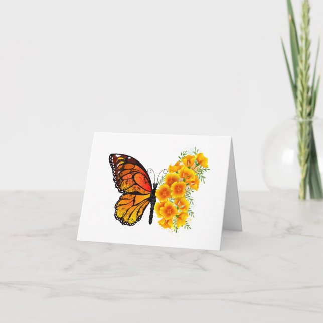 Flower Butterfly with Yellow California Poppy Thank You Card (Front)