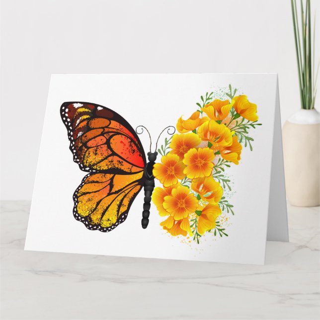 Flower Butterfly with Yellow California Poppy Thank You Card (Front)