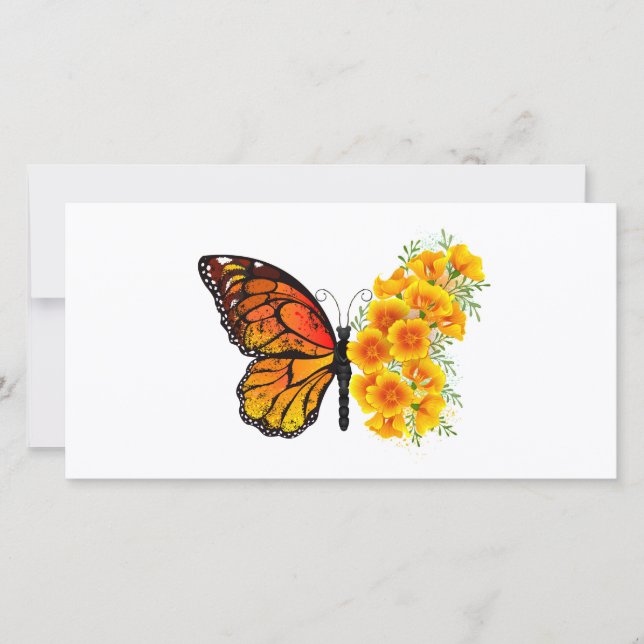 Flower Butterfly with Yellow California Poppy Thank You Card (Front)