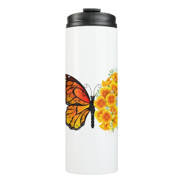 Flower Butterfly with Yellow California Poppy Thermal Tumbler (Front)