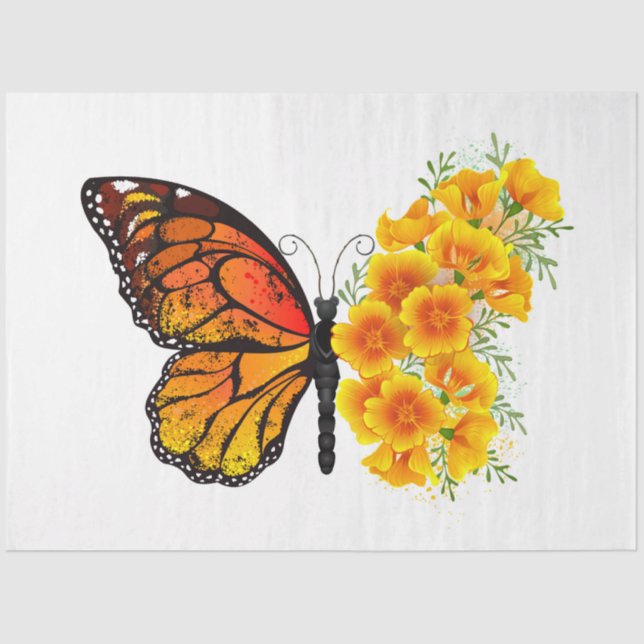 Flower Butterfly with Yellow California Poppy Tissue Paper (Front)
