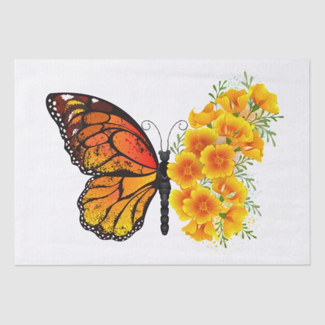 Flower Butterfly with Yellow California Poppy Tissue Paper (Front)