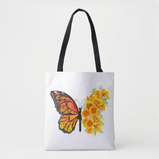 Flower Butterfly with Yellow California Poppy Tote Bag (Front)