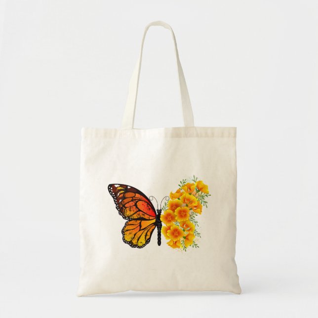 Flower Butterfly with Yellow California Poppy Tote Bag (Front)