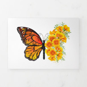 Flower Butterfly with Yellow California Poppy Tri-Fold Holiday Card