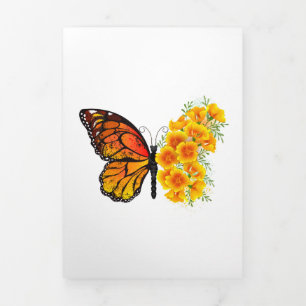 Flower Butterfly with Yellow California Poppy Tri-Fold Invitation