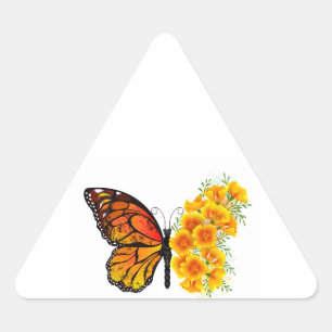 Flower Butterfly with Yellow California Poppy Triangle Sticker