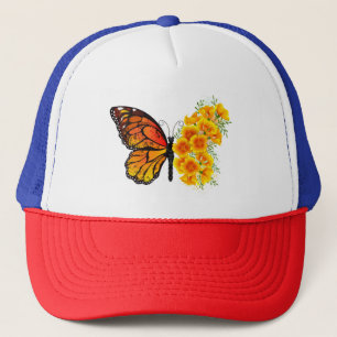 Flower Butterfly with Yellow California Poppy Trucker Hat