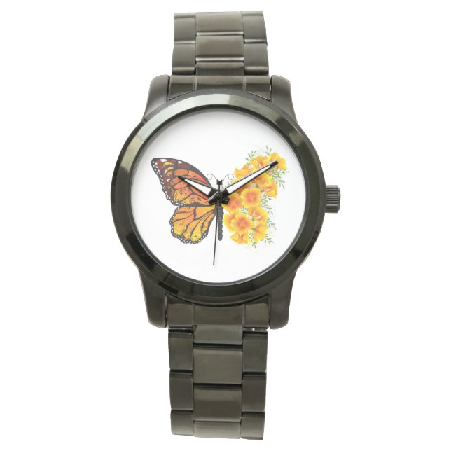 Flower Butterfly with Yellow California Poppy Watch (Front)