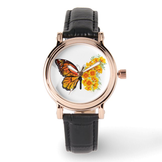 Flower Butterfly with Yellow California Poppy Watch (Front)