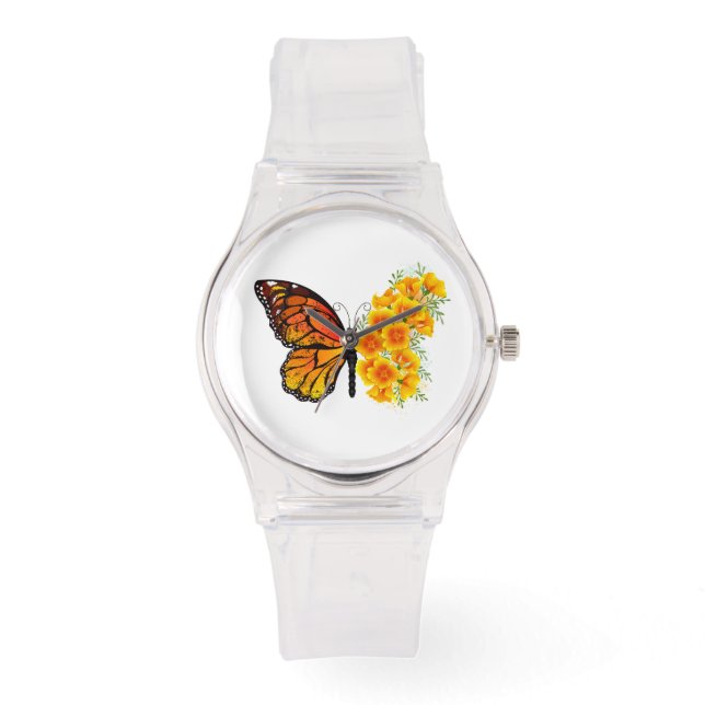 Flower Butterfly with Yellow California Poppy Watch (Front)