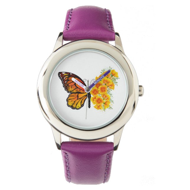 Flower Butterfly with Yellow California Poppy Watch (Front)