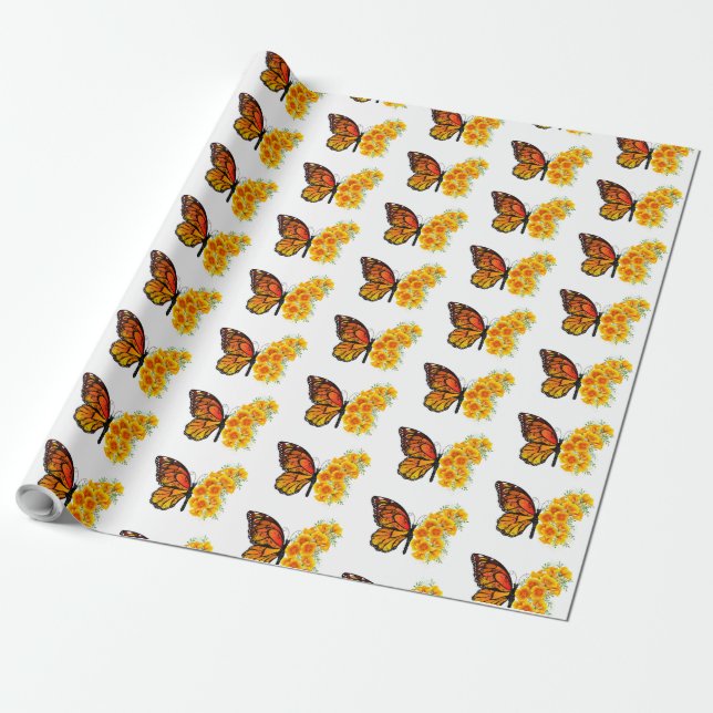 Flower Butterfly with Yellow California Poppy Wrapping Paper (Unrolled)