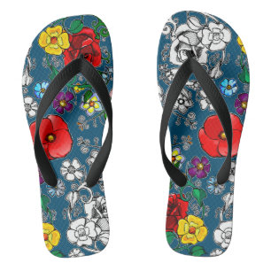 Flower carpets with poppy flip flops