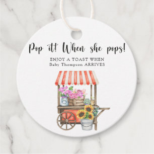 Flower cart baby shower - Pop it! When she pops! Favour Tags