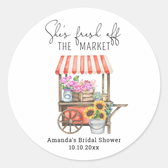 Flower Cart Bridal Shower  Classic Round Sticker (Front)