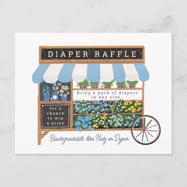 Flower Cart Farmers Market Baby Blue Diaper Raffle Enclosure Card (Front)