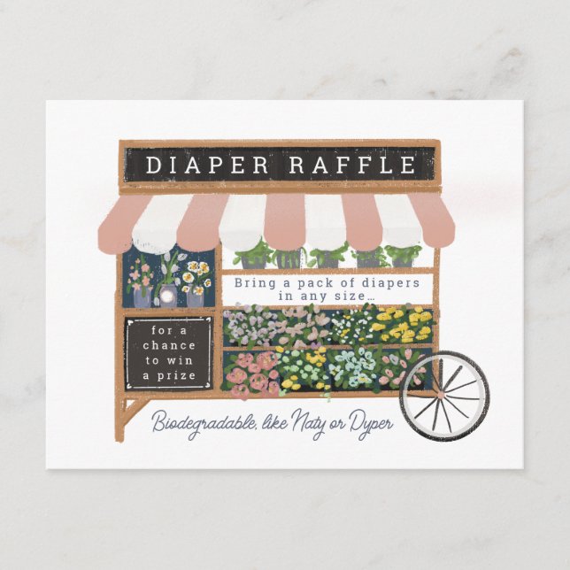 Flower Cart Farmers Market Pink Baby Diaper Raffle Enclosure Card (Front)