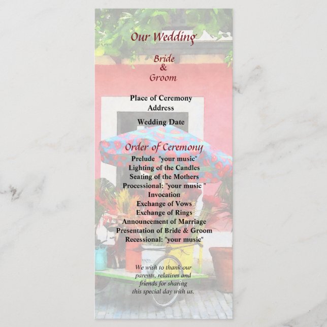 Flower Cart San Juan Wedding Program Programme (Front)