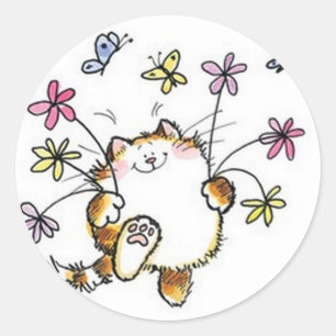 Flower cat classic round sticker
