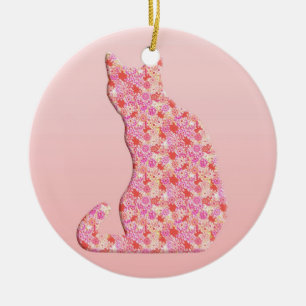 Flower Cat - coral orange and pink Ceramic Tree Decoration