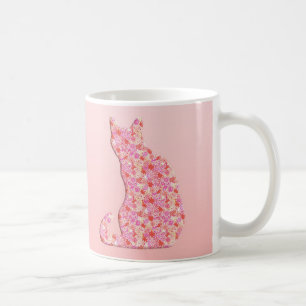 Flower Cat - coral orange and pink Coffee Mug