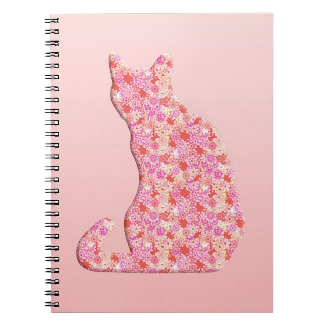 Flower Cat - coral orange and pink Notebook (Front)