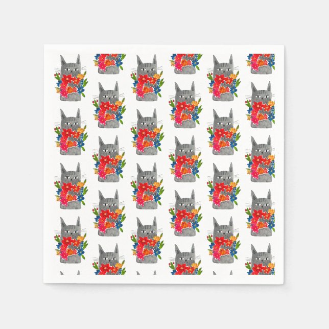 Flower Cat Napkin (Front)