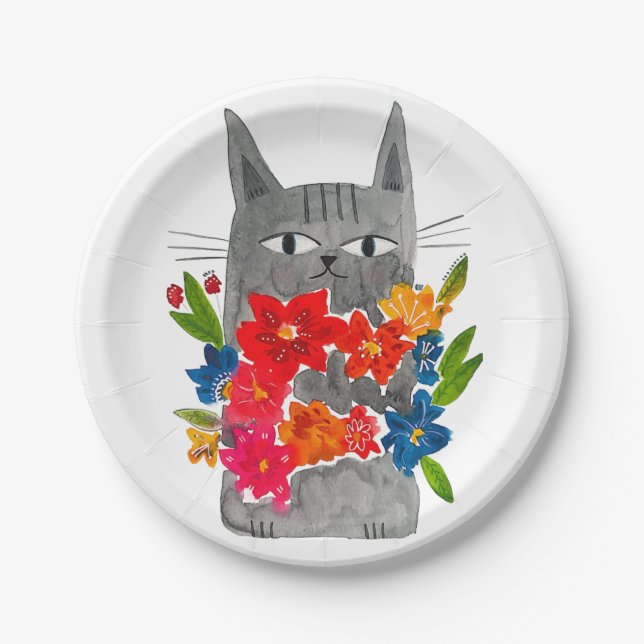 Flower Cat Paper Plate (Front)