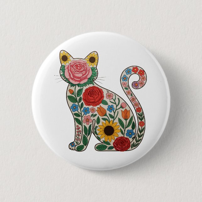 Flower Cat Wildflowers Kitten Lover 6 Cm Round Badge (Front)