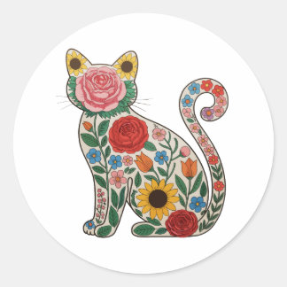 Flower Cat Wildflowers Kitten Lover Classic Round Sticker