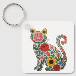 Flower Cat Wildflowers Kitten Lover Key Ring