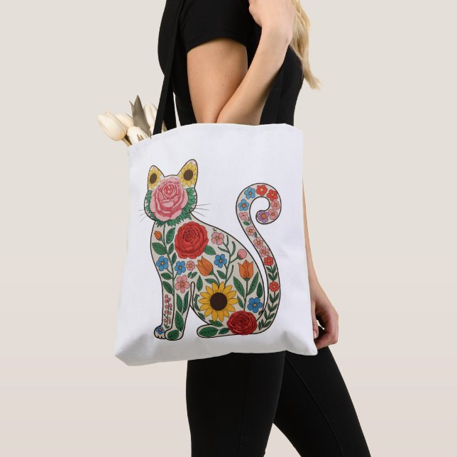 Flower Cat Wildflowers Kitten Lover Tote Bag (Close Up)
