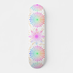 Flower Centric Rainbow Coloured Mandala Skateboard