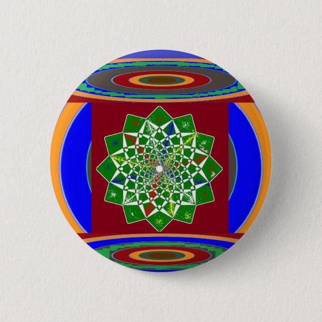 FLOWER CHAKRA Wheel Energy: Emerald Green 6 Cm Round Badge (Front)