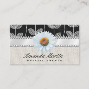 Flower Chalk Doodle   White Flower and Pearls Business Card