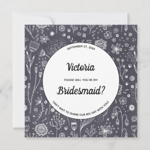 Flower Chalkboard Drawings Modern Be My Bridesmaid Invitation