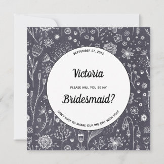 Flower Chalkboard Drawings Modern Be My Bridesmaid Invitation