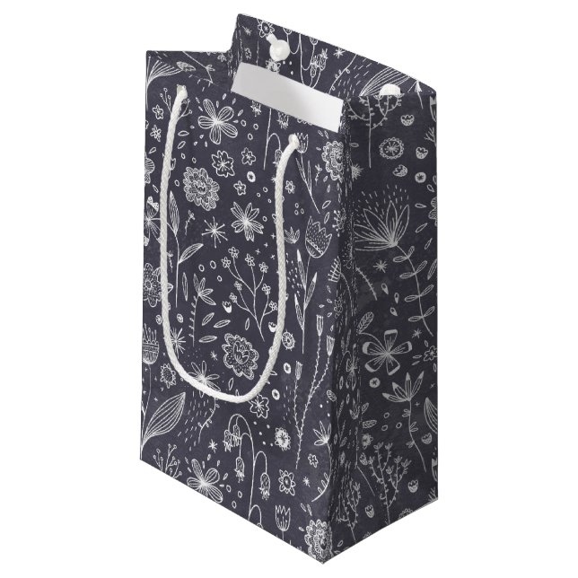 Flower Chalkboard Drawings Small Gift Bag (Front Angled)